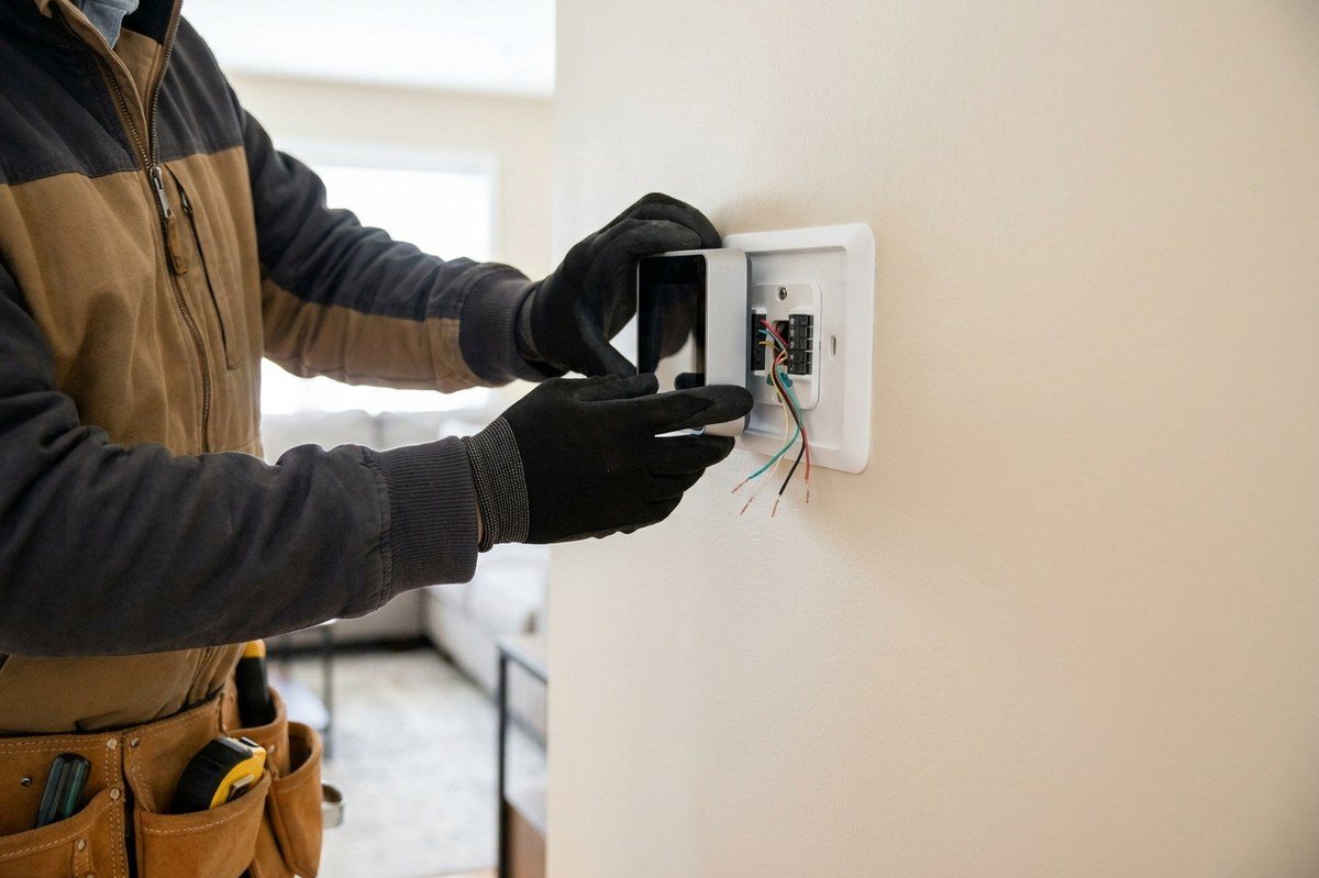 Thermostat Installation technician at work